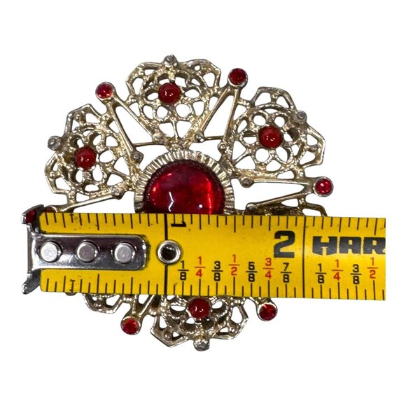 Sarah Coventry Vtg Gold Tone Brooch Red Rhinestones 2" Star Starburst Statement - Picture 4 of 5